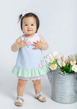 Load image into Gallery viewer, Seersucker Dress And Bloomer Set With Flowers
