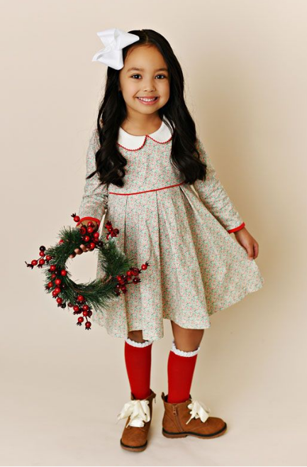 Christmas Floral Proper Picot Pleat Dress