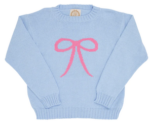 Isabelle's Intarsia Sweater - Beale Street Blue With Hamptons Hot Pink Bow