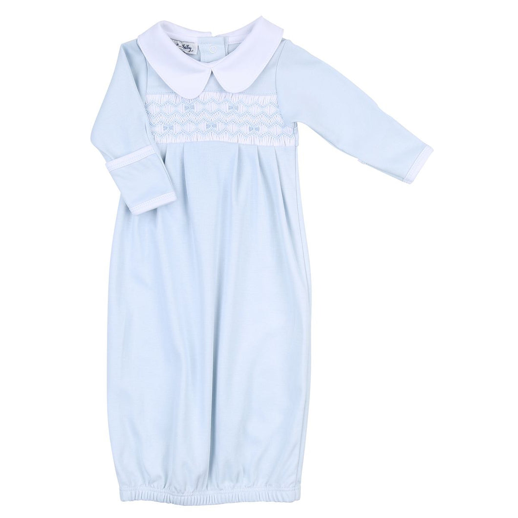 Fiona And Phillip Smocked Collared Pleated Gown - Blue