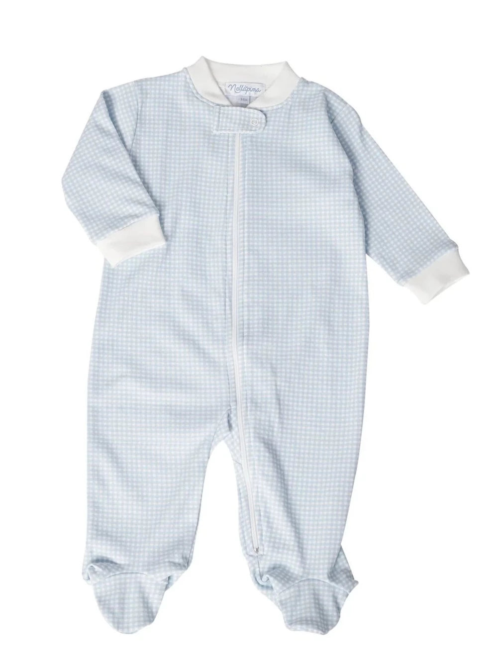 Blue Gingham Zipper Footie