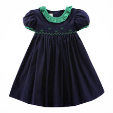 Load image into Gallery viewer, Green Bowed Navy Marion Dress
