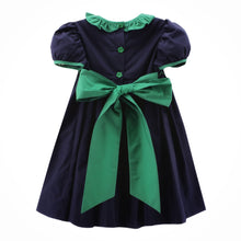 Load image into Gallery viewer, Green Bowed Navy Marion Dress
