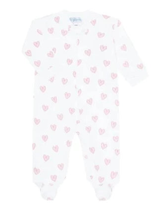 Pink Heart Print Zipper Footie