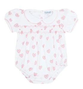 Pink Heart Print Smocked Bubble