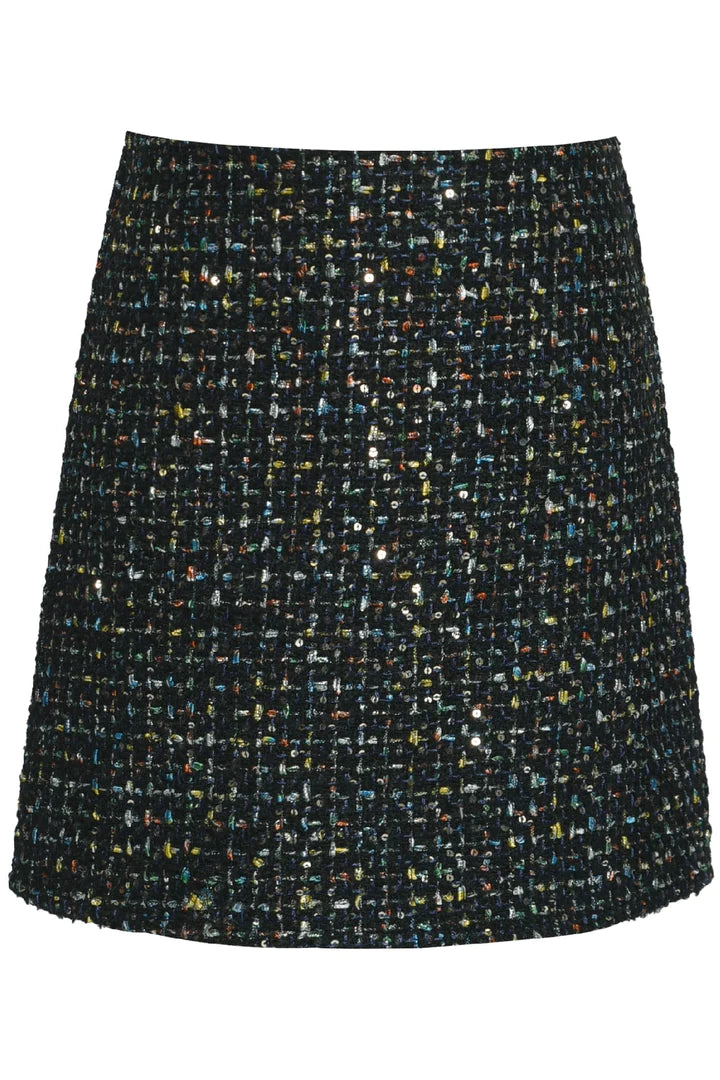 Black Tweed Sequined Skirt