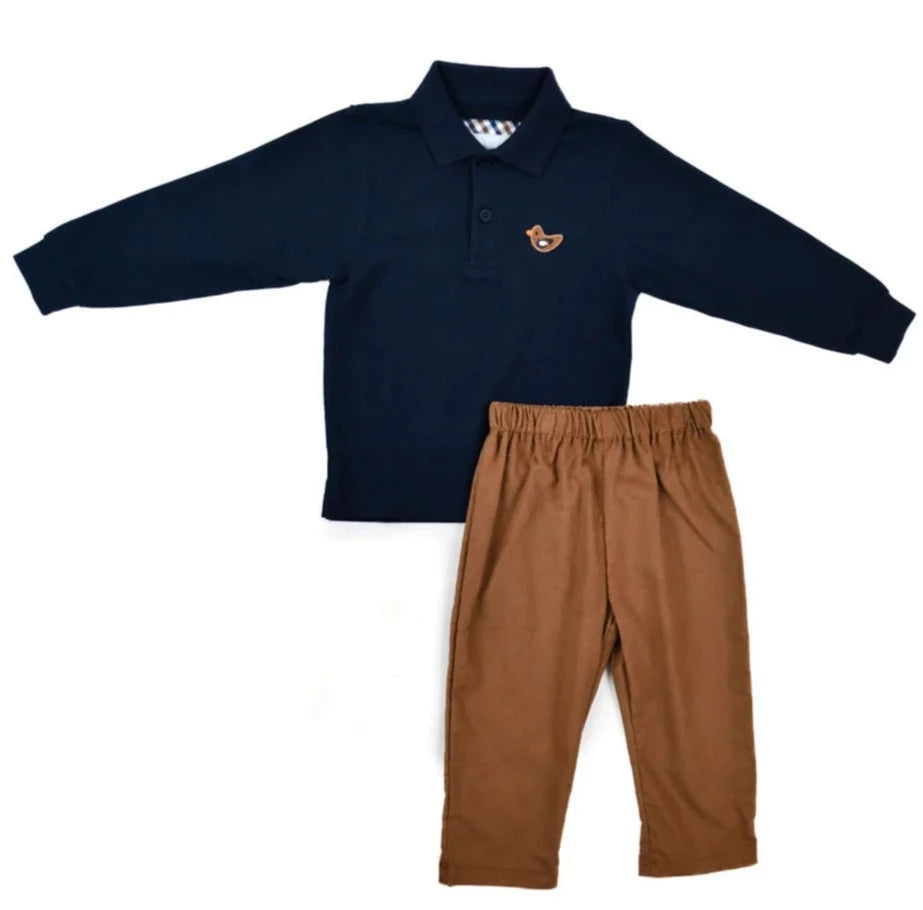 Tan Corduroy Pants With Duck Applique Polo