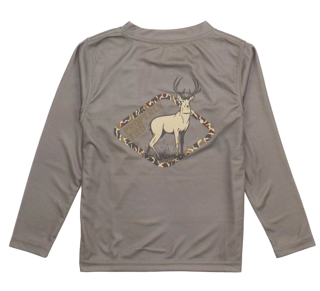 Whitetail Deer Long Sleeve Performance Tee - Tan