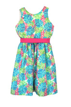 Load image into Gallery viewer, Blue Tropical Print A-Line Dress
