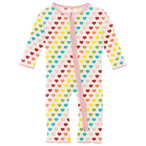 Rainbow Hearts Muffin Ruffle Coverall With 2-Way Zipper