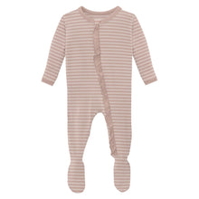 Load image into Gallery viewer, Blossom Breeze Stripe Print Layette Ruffle Footie with 2 Way Zipper
