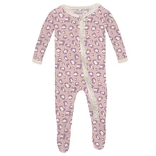 Load image into Gallery viewer, Baby Rose Cheetah Ruffle Footie With 2-Way Zipper
