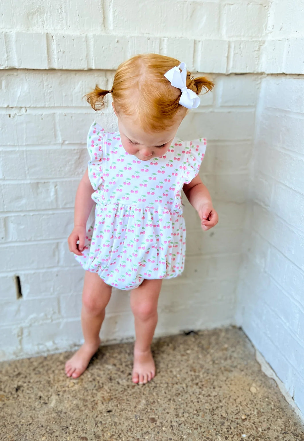 Mary Ruffle Bubble - Cherry Print