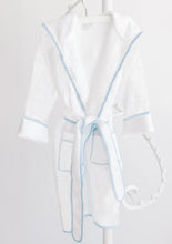 Load image into Gallery viewer, Bathrobe - White Terry with Hood and Blue Gingham
