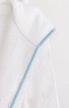 Load image into Gallery viewer, Bathrobe - White Terry with Hood and Blue Gingham

