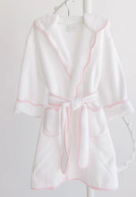Load image into Gallery viewer, Bathrobe - White Terry with Hood and Pink Gingham Trim
