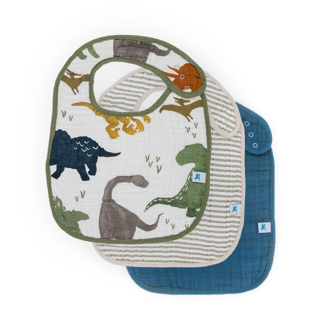 Cotton Muslin Classic Bib 3 Pack - Dino Friends