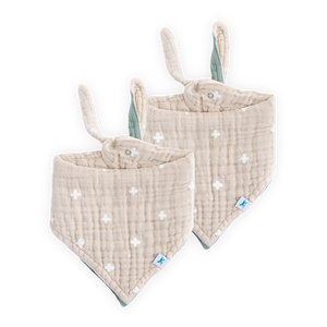 Cotton Muslin Reversible Bandana Bib 2 Pack - Taupe Cross