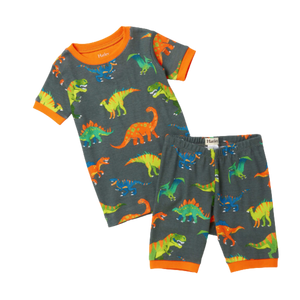 Colorblock Dino Short Pajama Set