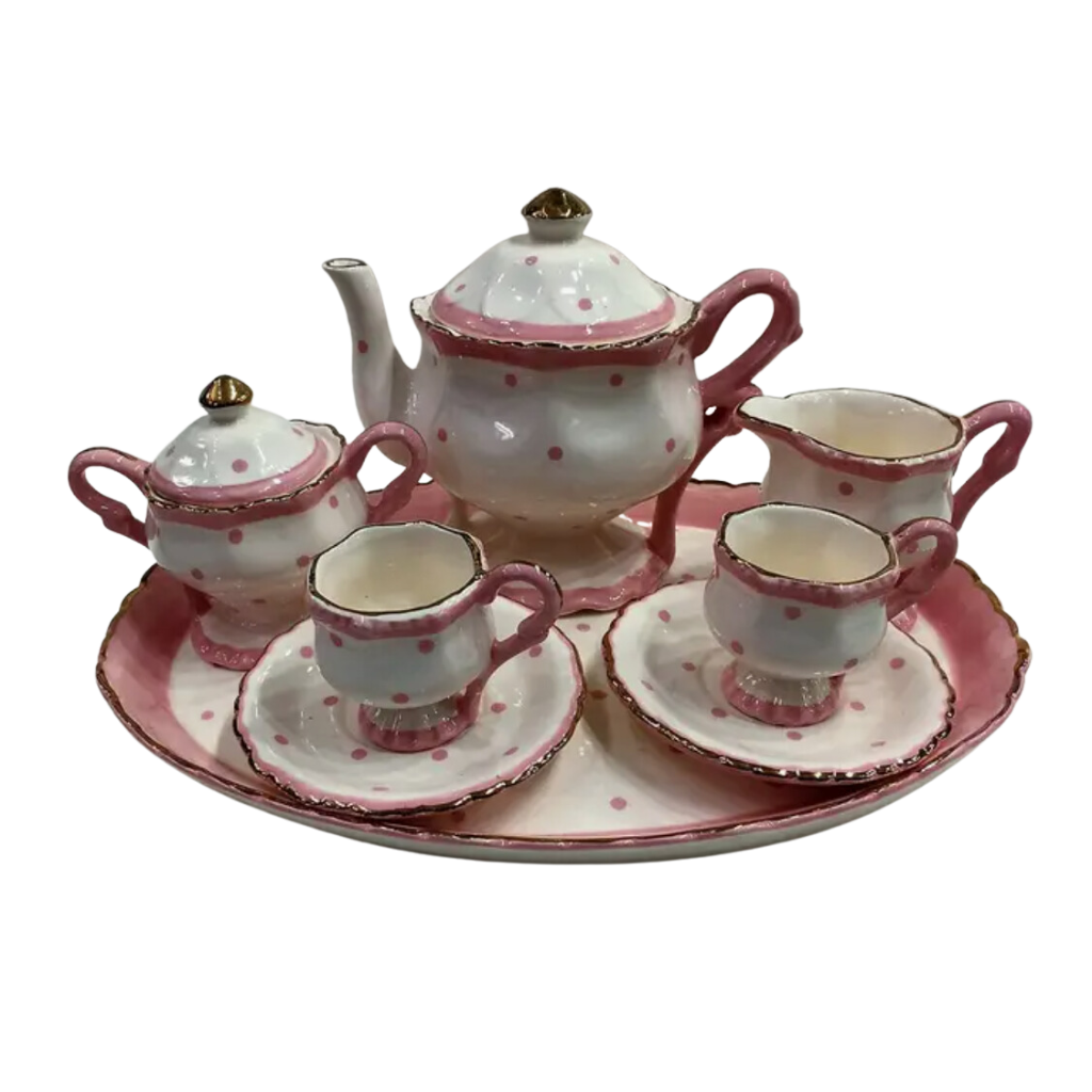 Fancy Pink Dots Porcelain Tea Set