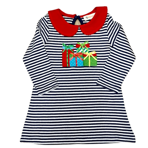 Royal Blue Stripe A-Line Dress With Christmas Presents