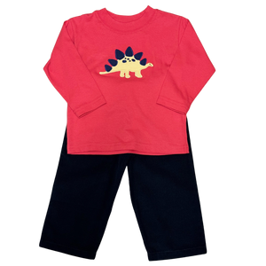 Stegosaurus Long Sleeve Tee With Navy Corduroy Pants