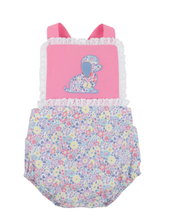 Load image into Gallery viewer, Sally Sunsuit - Briar Patch Petals With Hamptons Hot Pink &amp; Dog Applique

