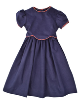 Load image into Gallery viewer, Navy Waistline Dress With Plaid Cording Trim
