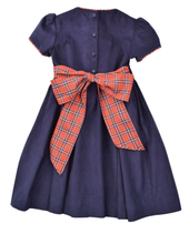 Load image into Gallery viewer, Navy Waistline Dress With Plaid Cording Trim
