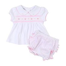 Load image into Gallery viewer, Spring Riley and Ryan Smocked Collared Pink Diaper Cover
