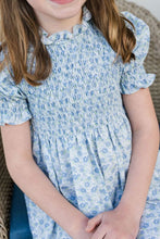 Load image into Gallery viewer, Blue And Green Floral Smocked Dress
