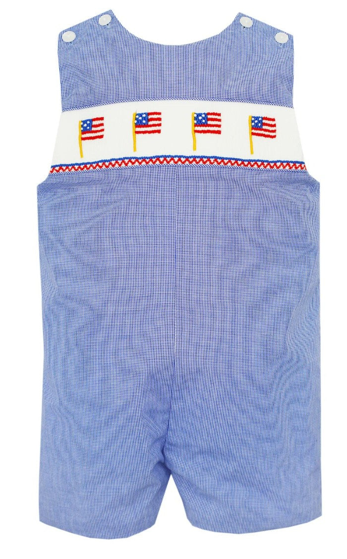 Blue Check Jon Jon With Smocked Flags