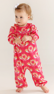 Ramona Long Sleeve Ruffle Romper - Bows & Berries With Hamptons Hot Pink