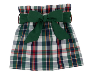 Beasley Bow Skirt - Field Park Plaid With Grier Green Flannel Bow