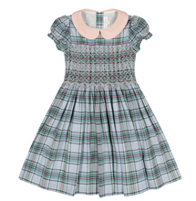 Load image into Gallery viewer, Sherazade Short Sleeve Smocked Dress - Green/Pink Tartan

