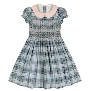 Sherazade Short Sleeve Smocked Dress - Green/Pink Tartan Belles & Beaux Sherazade Short Sleeve Smocked Dress - Green/Pink Tartan Belles & Beaux