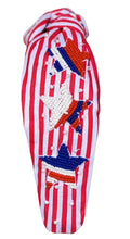 Load image into Gallery viewer, Patriotic Red, White And Blue Stripe Star Top Knot Headband
