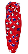 Load image into Gallery viewer, Patriotic Red Seed Bead Star Top Knot Headband
