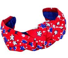 Load image into Gallery viewer, Patriotic Red Seed Bead Star Top Knot Headband
