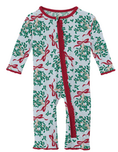 Load image into Gallery viewer, Illusion Blue Mistletoe And Ribbons Muffin Ruffle Coverall With 2-Way Zipper
