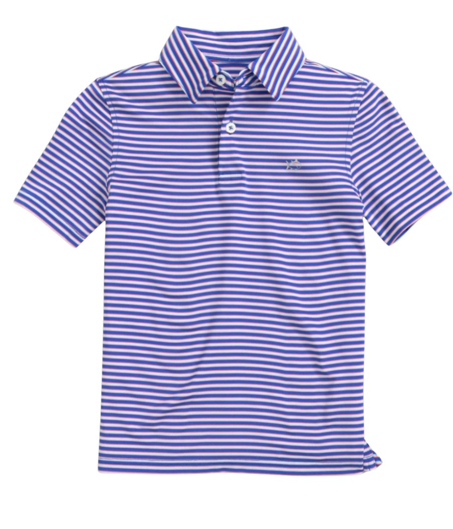 Dazzling Blue Short Sleeve Driver Caravel Stripe Performance Polo