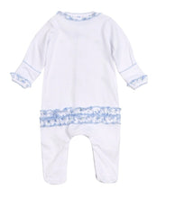 Load image into Gallery viewer, Skylar's Classics Scattered Ruffle Footie - Sky Blue
