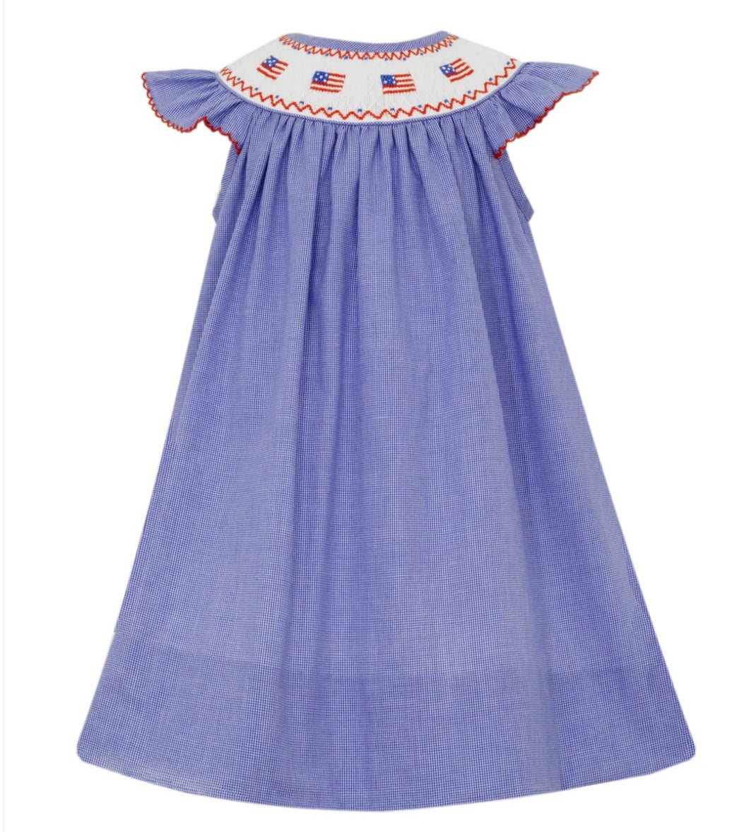 Blue Check Angel Wing Bishop With Smocked Flags