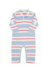 Load image into Gallery viewer, Sir Proper's Rugby Romper - Barrington Blue, Richmond Red, &amp; Palmetto Pearl Stripe
