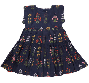 Peachy Dress - Navy Floral Field