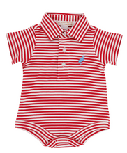 Load image into Gallery viewer, Richmond Red Stripe With Barbados Blue Stork Onesie

