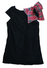 Load image into Gallery viewer, Black Holiday Plaid Velvet A-Line Dress With Bow
