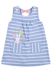 Load image into Gallery viewer, Blue Stripe Knit Dress With Bunny And Flowers
