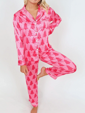 Load image into Gallery viewer, Dreaming Of A Pink Christmas Silky Satin Long Pajama Set

