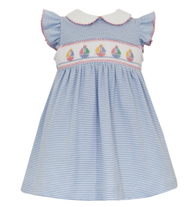 Blue Stripe Sailboat Knit Sleeveless  Dress